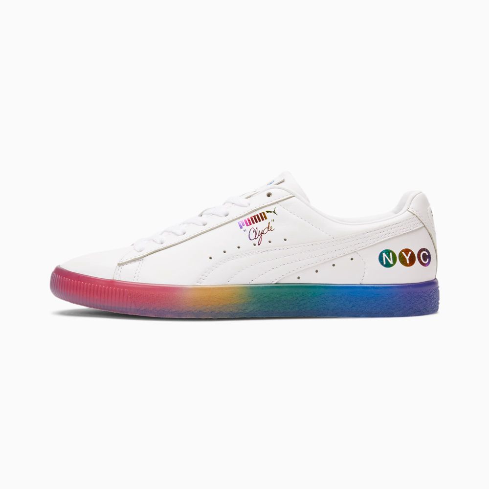 Puma Clyde Pride NYC Férfi Sportcipő - Fehér/Piros/Lila ( Hungary - SGVKF3642 )